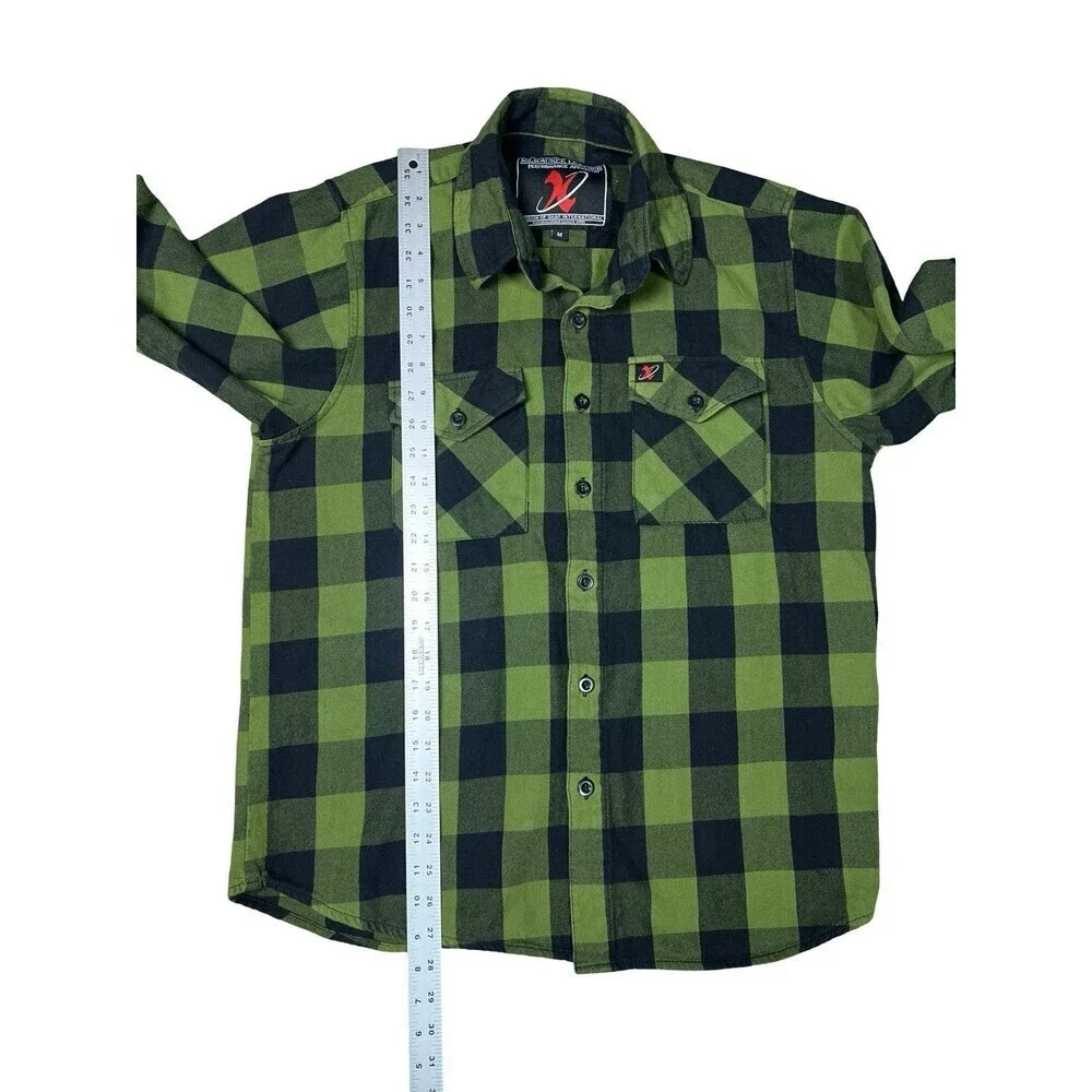 Milwaukee Leather Flannel Shirt Mens M Green Plaid Performance Apparel Button Up